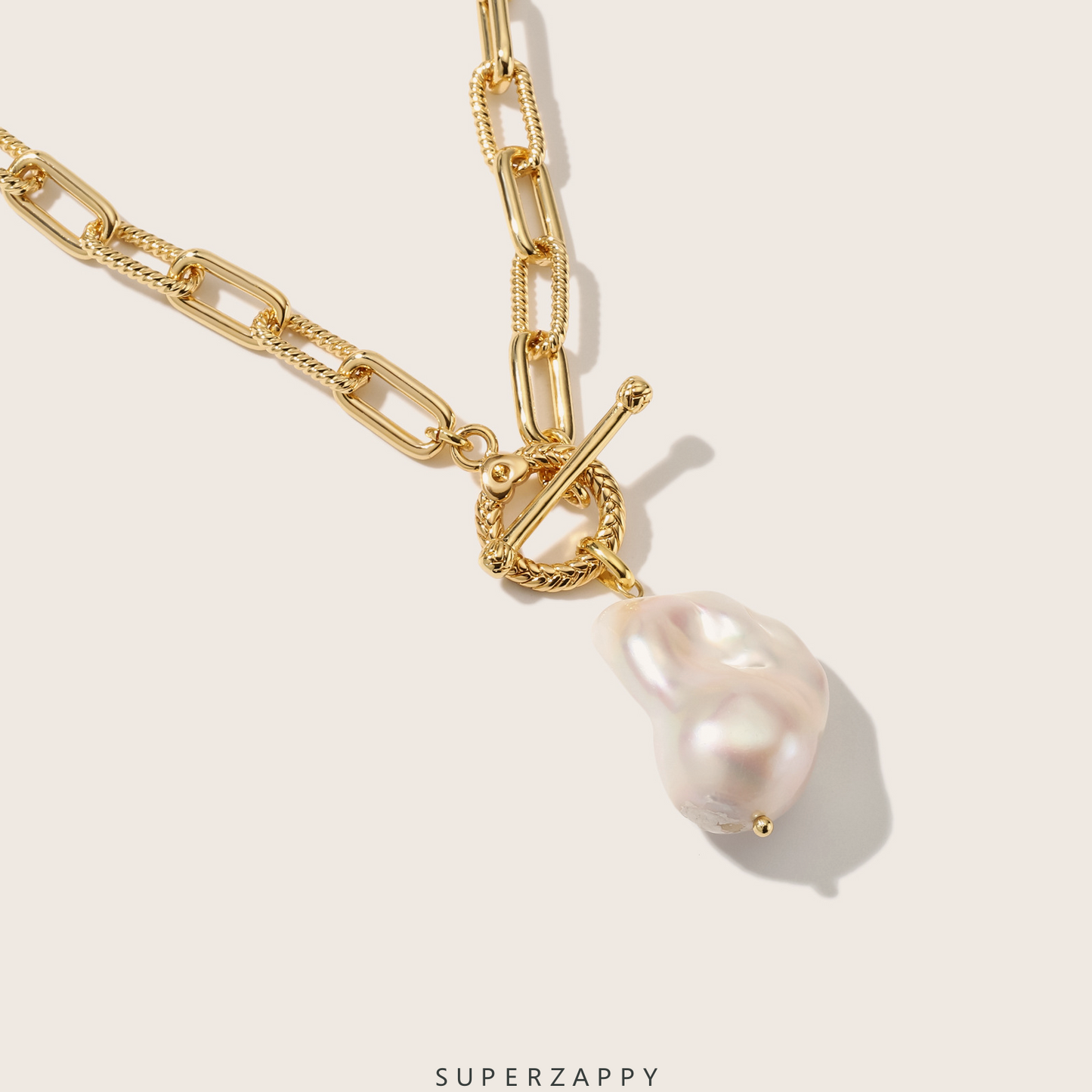 Vintage Baroque Freshwater Pearl Geometric 18K Gold Pendant Necklace-Elegance with Natural Pearls