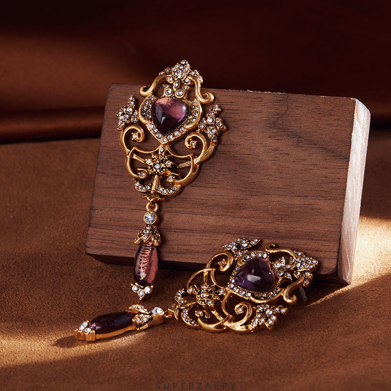 Purple Glass Bead and Pave Crystal Earrings - Romance, Mystery, Love
