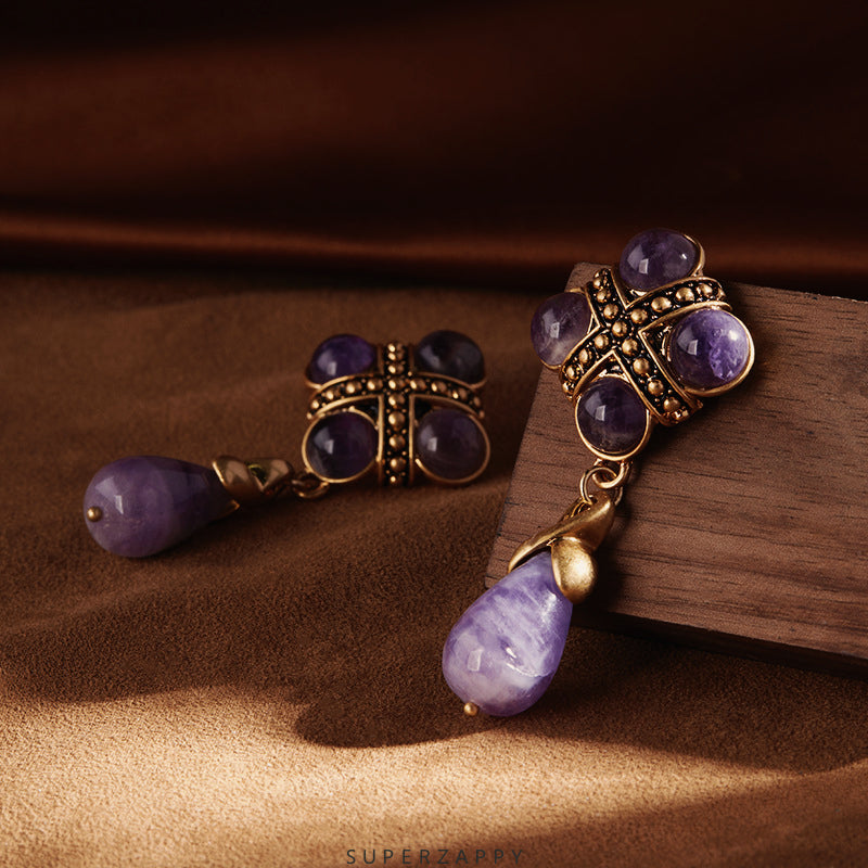 French Vintage Amethyst Stud Earrings
