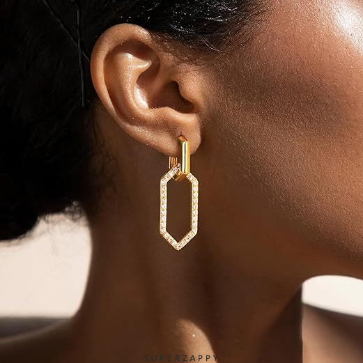 Geometric White Zircon Drop Earrings | Chain Link Dancle Earrings