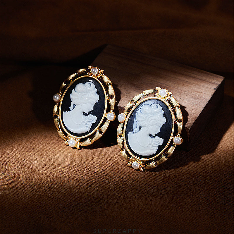 Cameo Pearl Stud Earrings - Symbol of Purity, Love, and Cherished Values - Tribute to Mothers