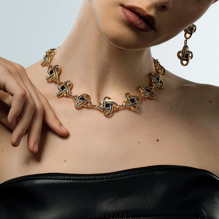 Vintage Spiral Baroque Windmill Necklace with Czech Gems