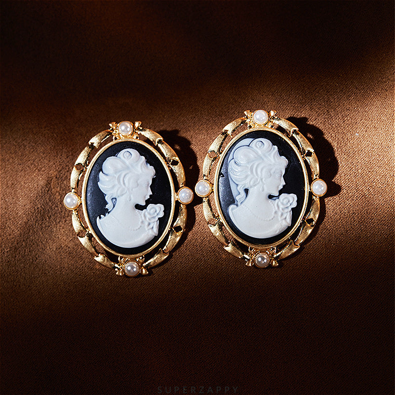 Cameo Pearl Stud Earrings - Symbol of Purity, Love, and Cherished Values - Tribute to Mothers