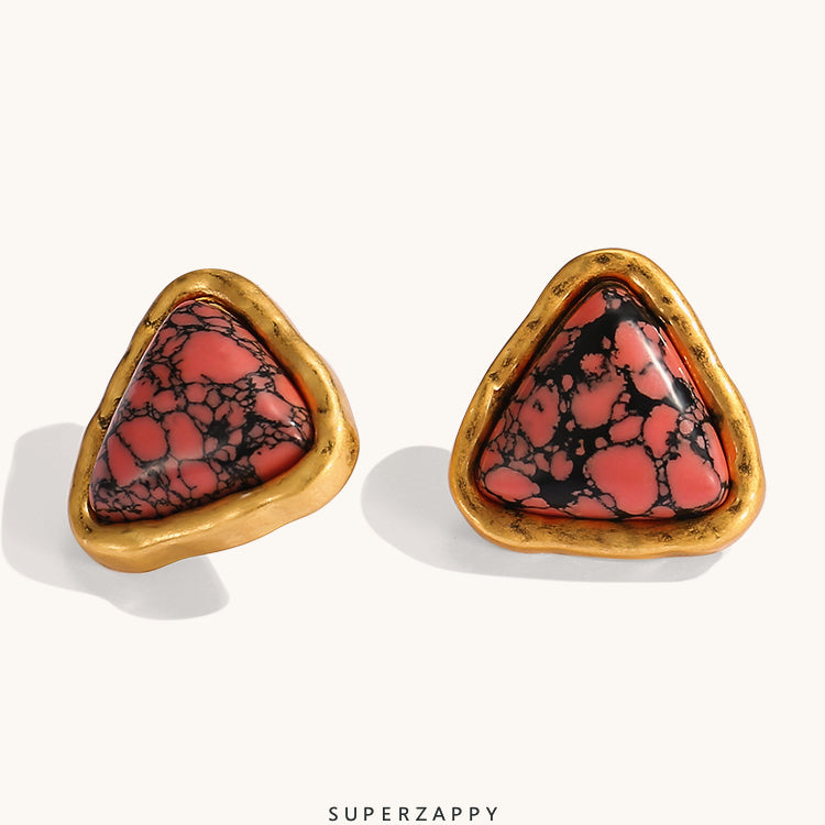 French-Style Geometric Turquoise Stud Earrings