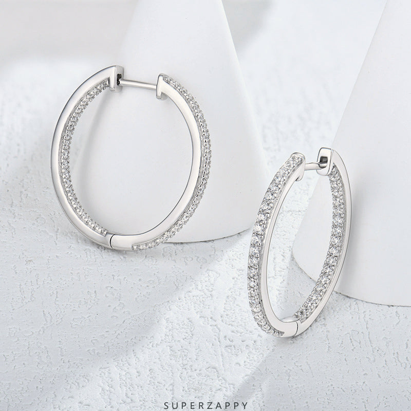 Hoop Classic Sterling Silver Zircon Earrings