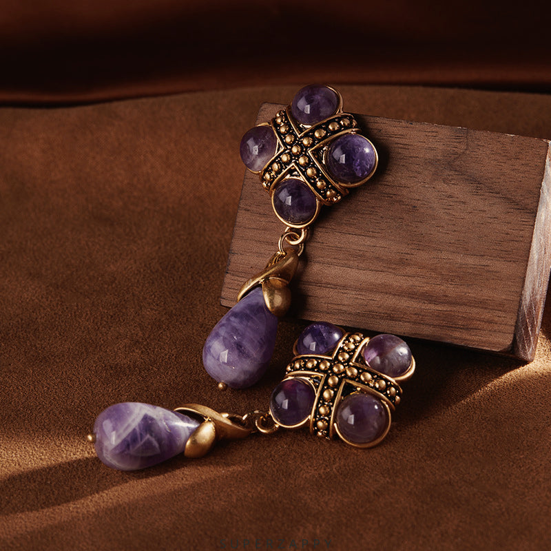 French Vintage Amethyst Stud Earrings