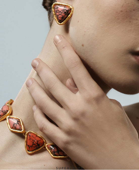 French-Style Geometric Turquoise Stud Earrings