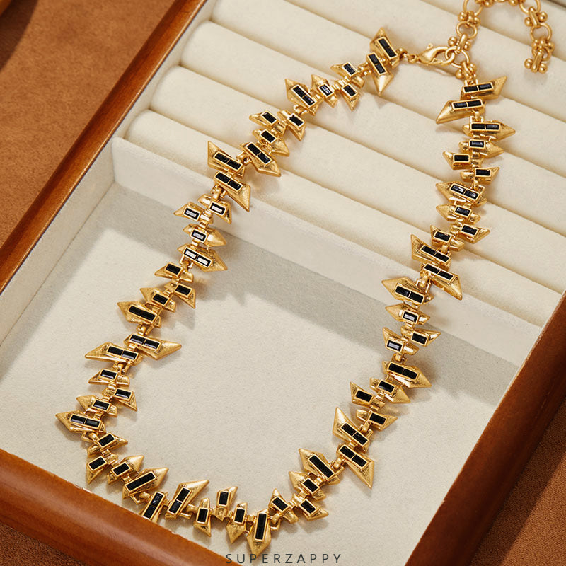 Gatsby-Inspired Sweet Punk Geometric Black and Gold Necklace