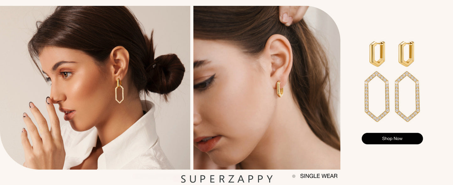 Geometric White Zircon Drop Earrings | Chain Link Dancle Earrings