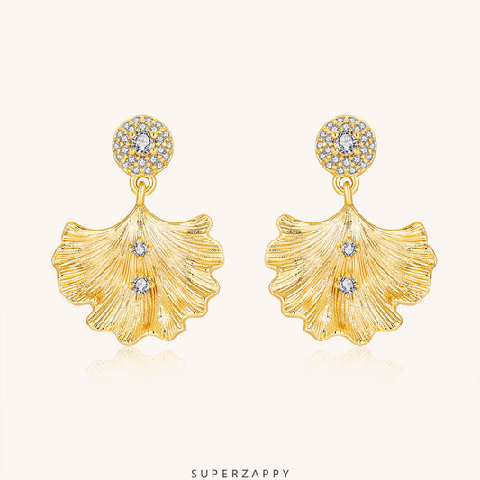 Niche Vintage Ginkgo Leaf Zircon Earrings