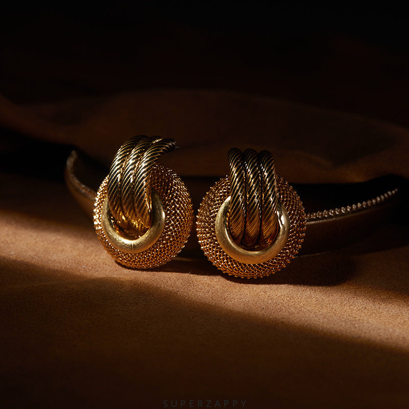 Metallic Hollow Tire Hoop Earrings - 18K Matte Gold Plated with Vintage Punk Flair