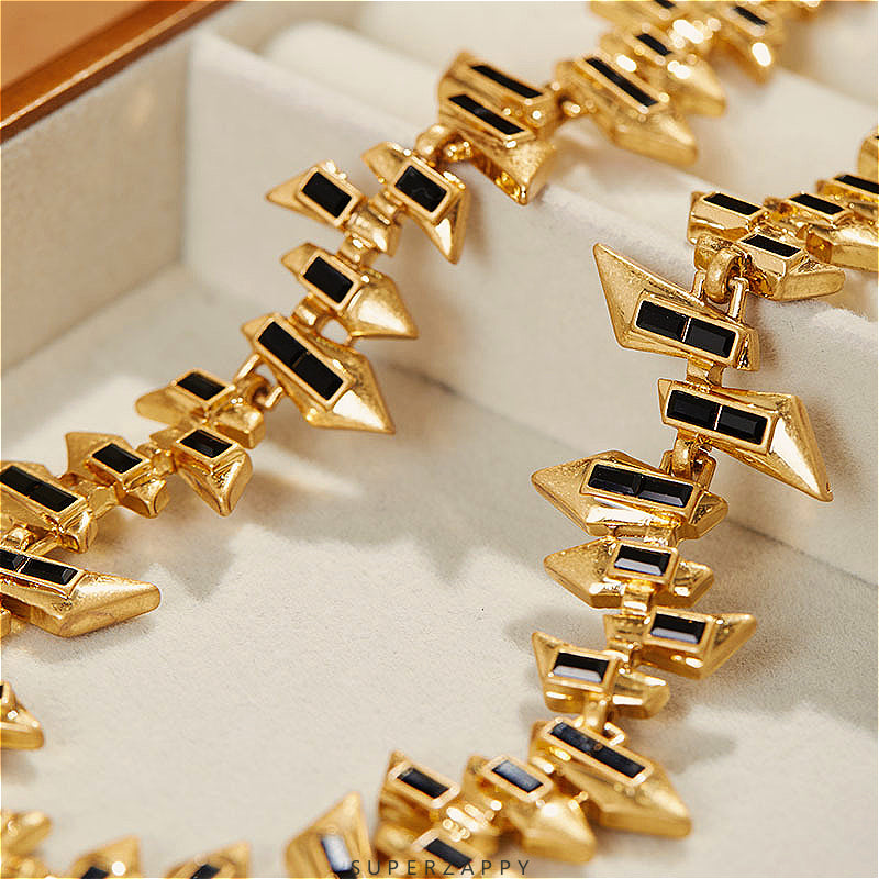 Gatsby-Inspired Sweet Punk Geometric Black and Gold Necklace