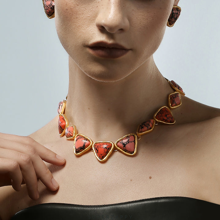 French-Style Geometric Turquoise Necklace