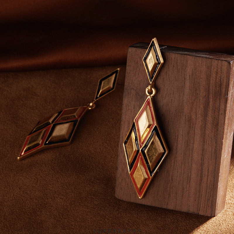 French Courtly Vintage 18K Matte Gold-Plated Geometric Earrings