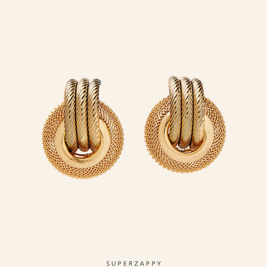 Metallic Hollow Tire Hoop Earrings - 18K Matte Gold Plated with Vintage Punk Flair