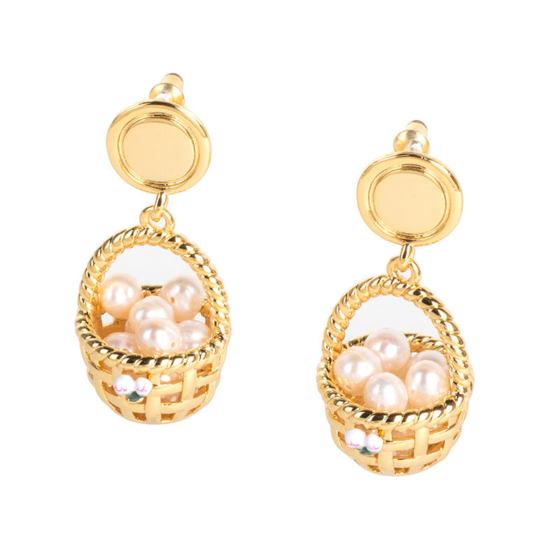 Vintage Freshwater Pearl Earrings Niche Design for Pearl Woven Basket