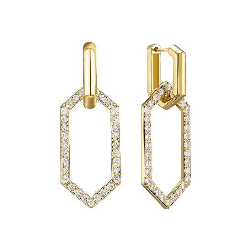 Geometric White Zircon Drop Earrings | Chain Link Dancle Earrings