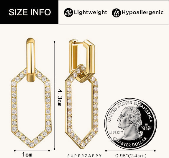 Geometric White Zircon Drop Earrings | Chain Link Dancle Earrings