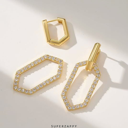 Geometric White Zircon Drop Earrings | Chain Link Dancle Earrings