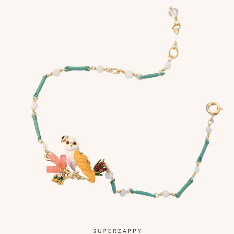Snow Owl Zircon Bamboo Chain Bracelet