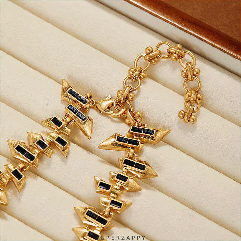 Gatsby-Inspired Sweet Punk Geometric Black and Gold Necklace