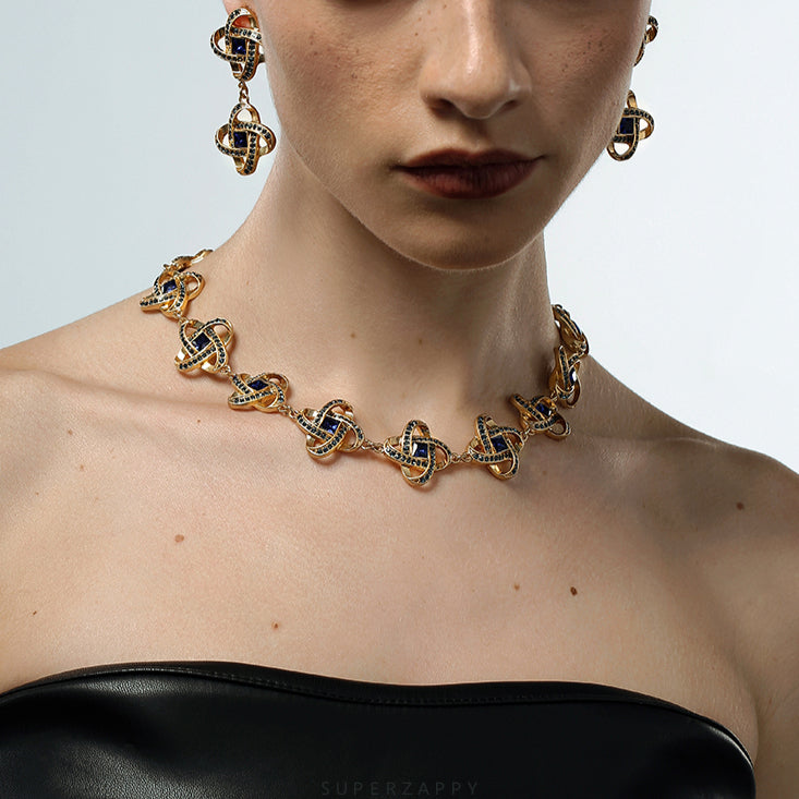 Vintage Spiral Baroque Windmill Necklace with Czech Gems