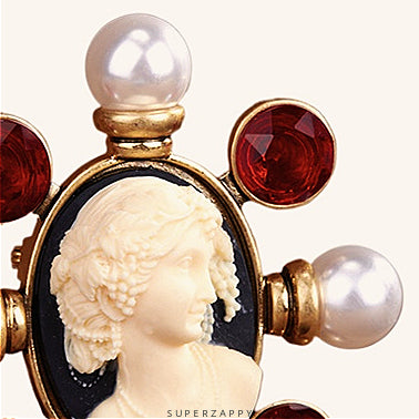 Regal Cameo Lady Pearl Floral Brooch Pin