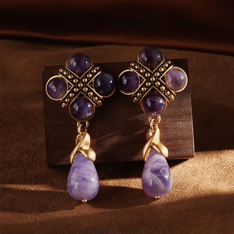 French Vintage Amethyst Stud Earrings