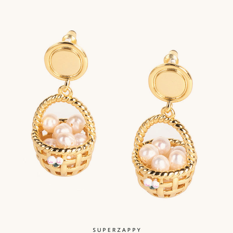 Vintage Freshwater Pearl Earrings Niche Design for Pearl Woven Basket
