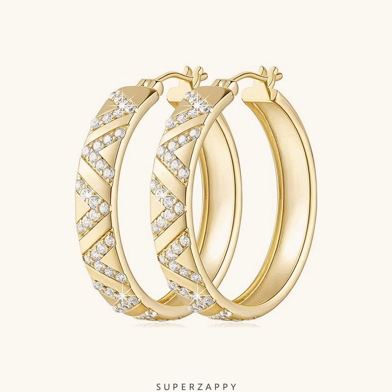 Hoop V-Shaped Zircon Gold Earrings
