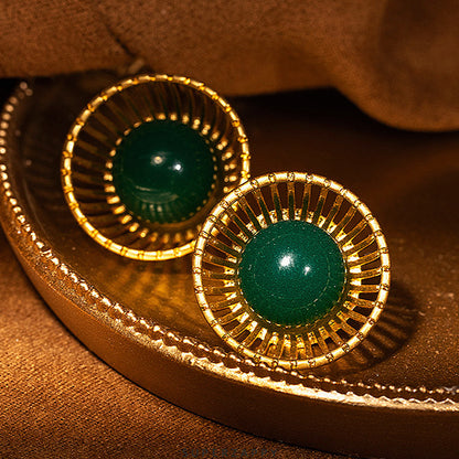 Geometric Half-circle Hollow Emerald Earrings