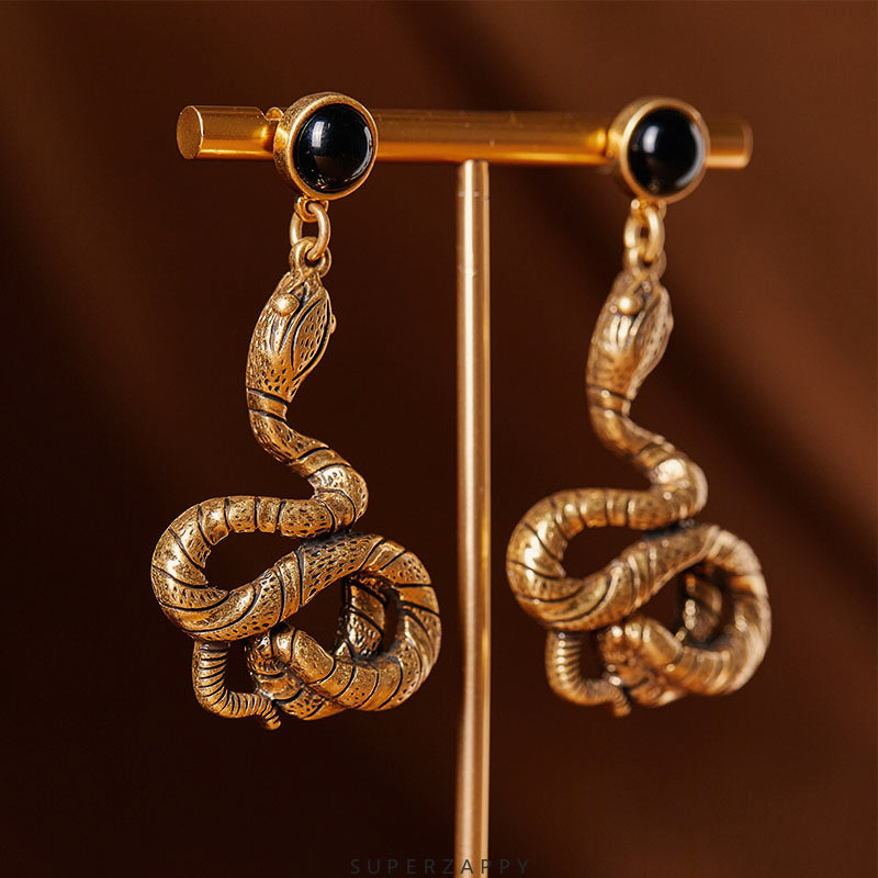 French Vintage 18K Matte Gold-Plated Snake Stud Earrings