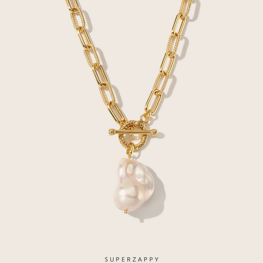 Vintage Baroque Freshwater Pearl Geometric 18K Gold Pendant Necklace-Elegance with Natural Pearls