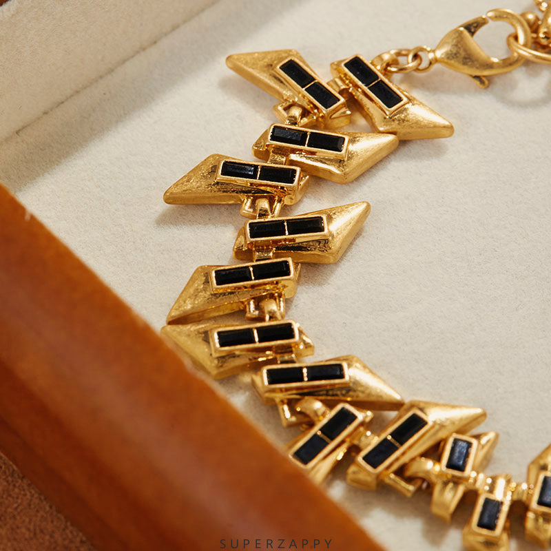 Gatsby-Inspired Geometric Black and Gold Bracelet