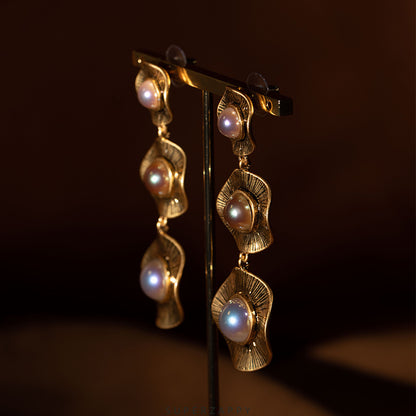 French Vintage-Inspired Pearl Gold-Plated Earrings