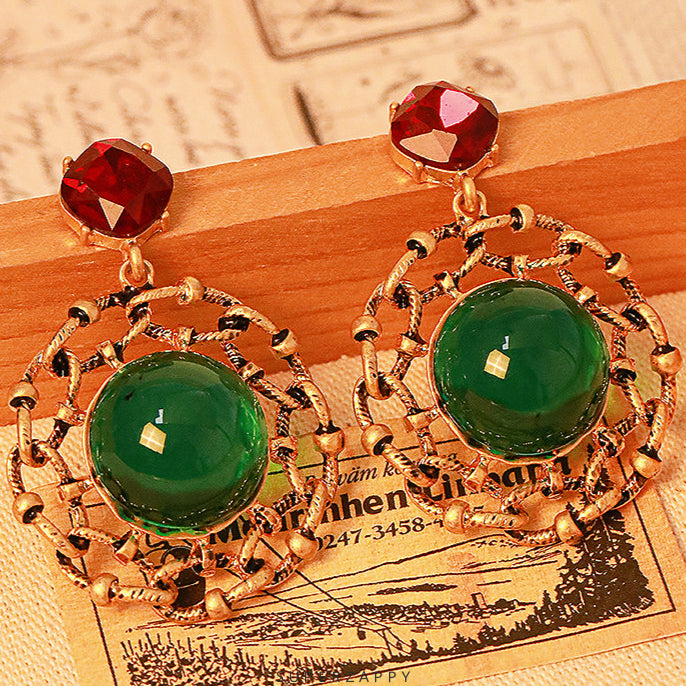 Red and Emerald Hoop Earrings