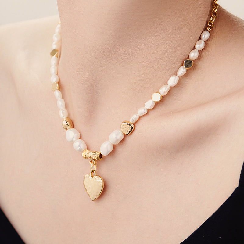 Vintage Style Baroque Freshwater Pearl Heart Shaped OT Clasp Necklace