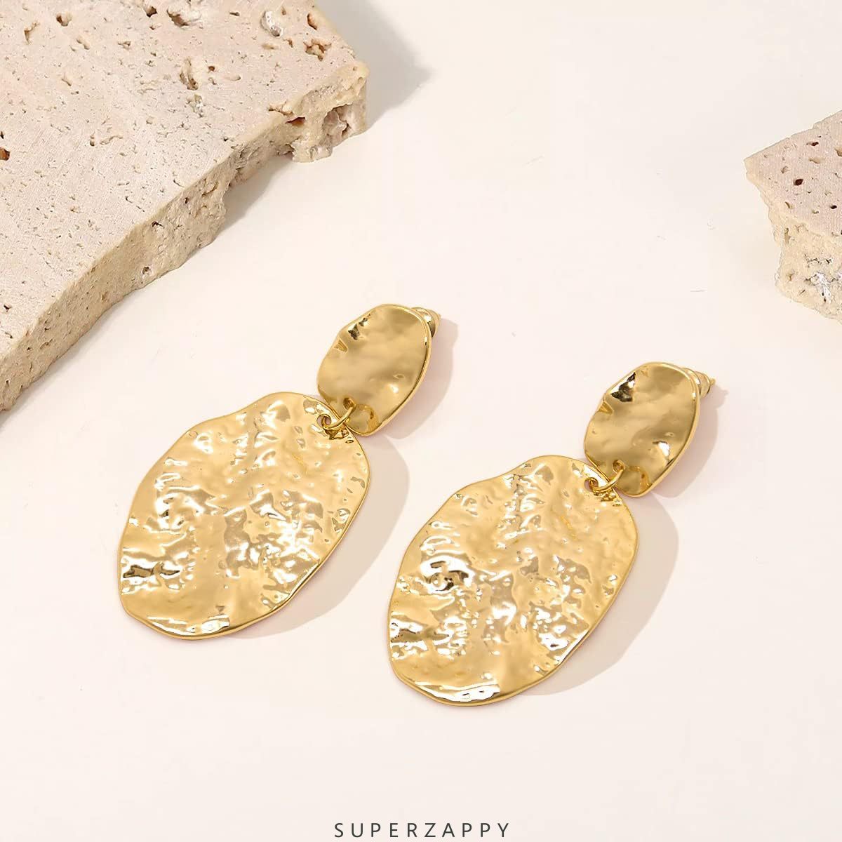 Geometric Hammered Metal Teardrop Earrings