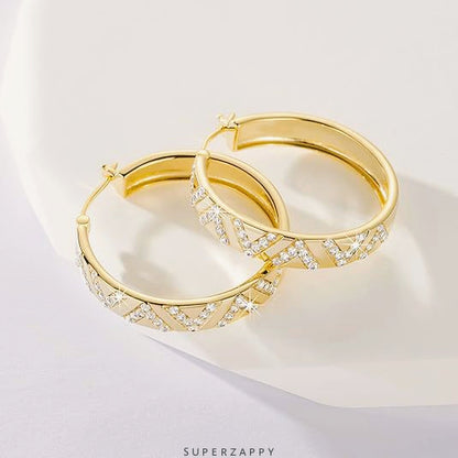 Hoop V-Shaped Zircon Gold Earrings