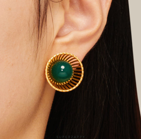 Geometric Half-circle Hollow Emerald Earrings