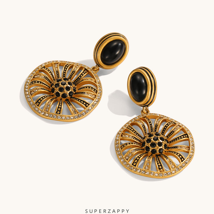 Black Tear Rosa Sunflower Earrings