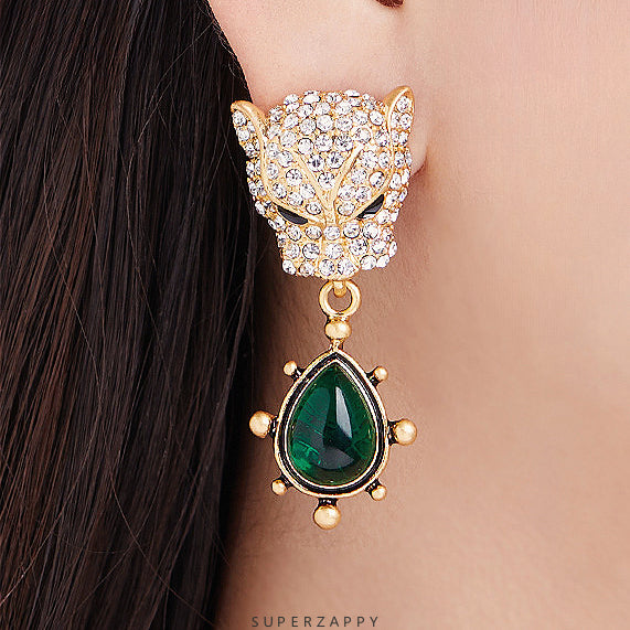 Cheetah Emerald Diamond Earrings