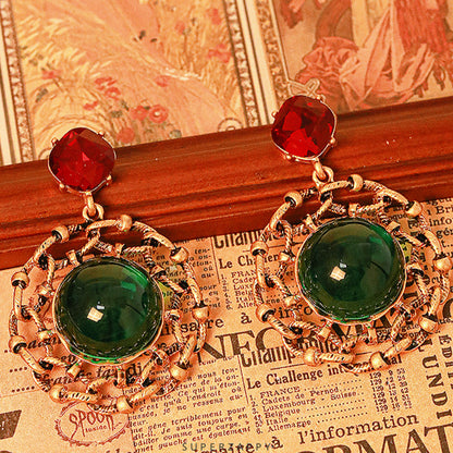 Red and Emerald Hoop Earrings