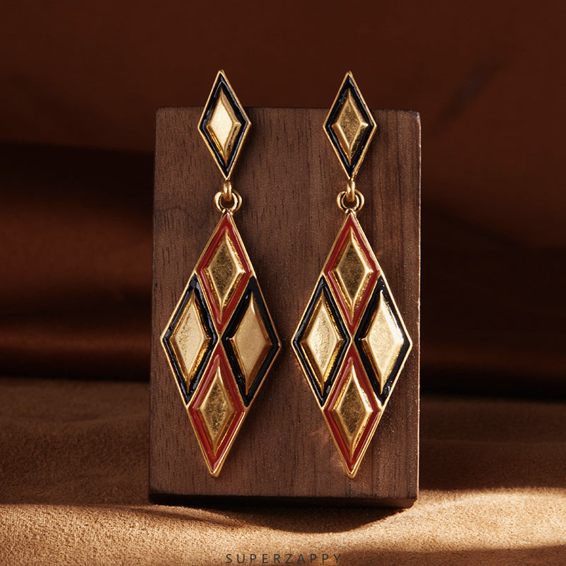 French Courtly Vintage 18K Matte Gold-Plated Geometric Earrings