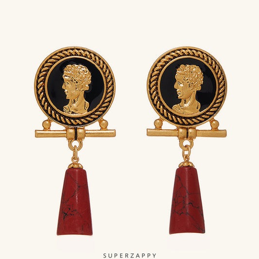 Cameo Red Turquoise Long Drop Earrings - Symbolizing Good Fortune and Prosperity