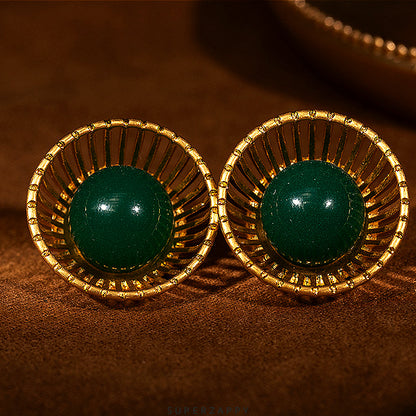 Geometric Half-circle Hollow Emerald Earrings