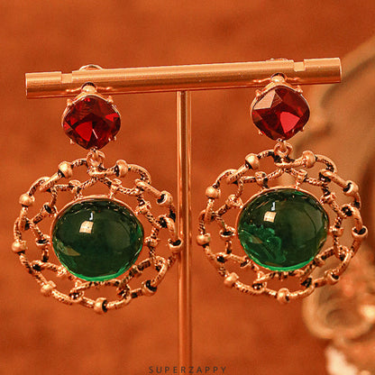 Red and Emerald Hoop Earrings