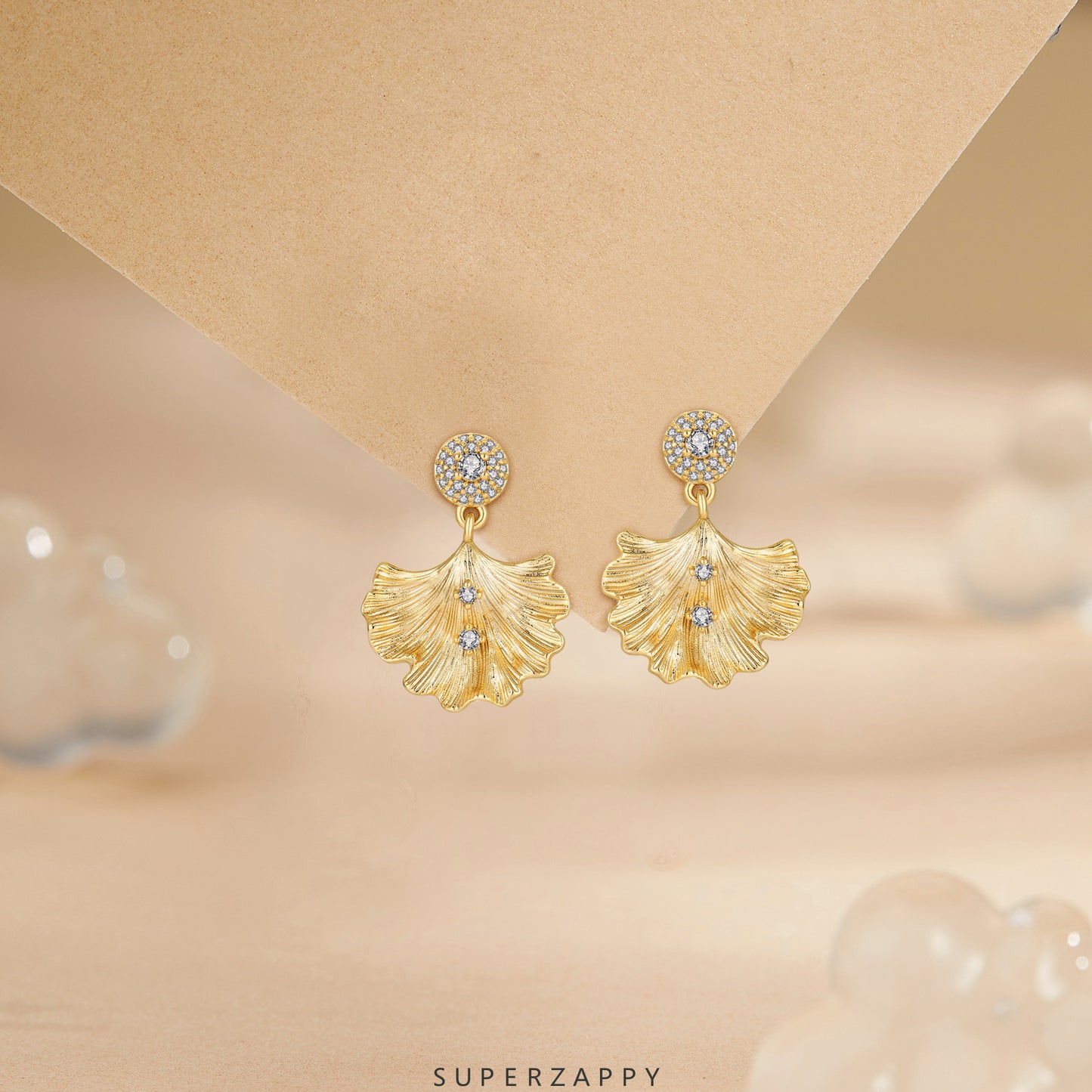 Niche Vintage Ginkgo Leaf Zircon Earrings