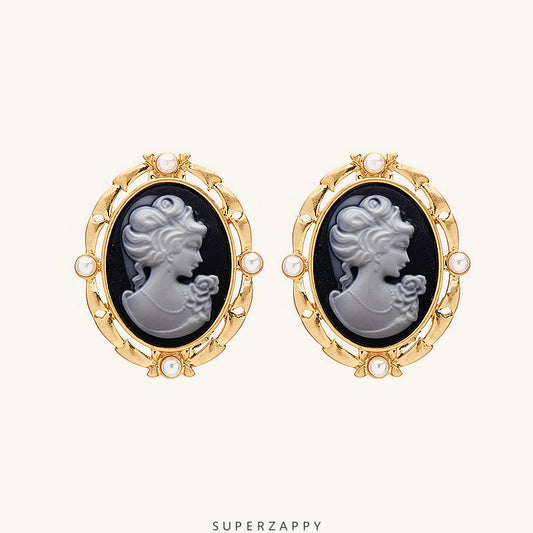 Cameo Pearl Stud Earrings - Symbol of Purity, Love, and Cherished Values - Tribute to Mothers