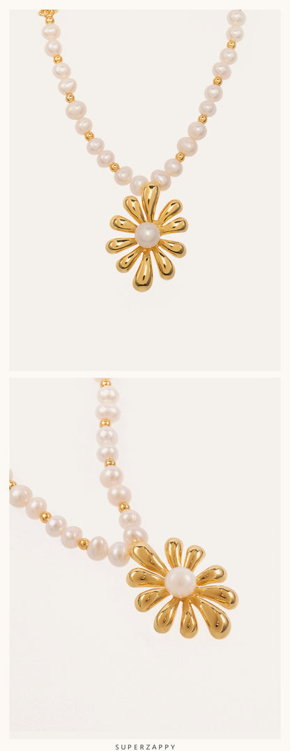 Baroque Freshwater Pearl Sunflower Choker Necklace